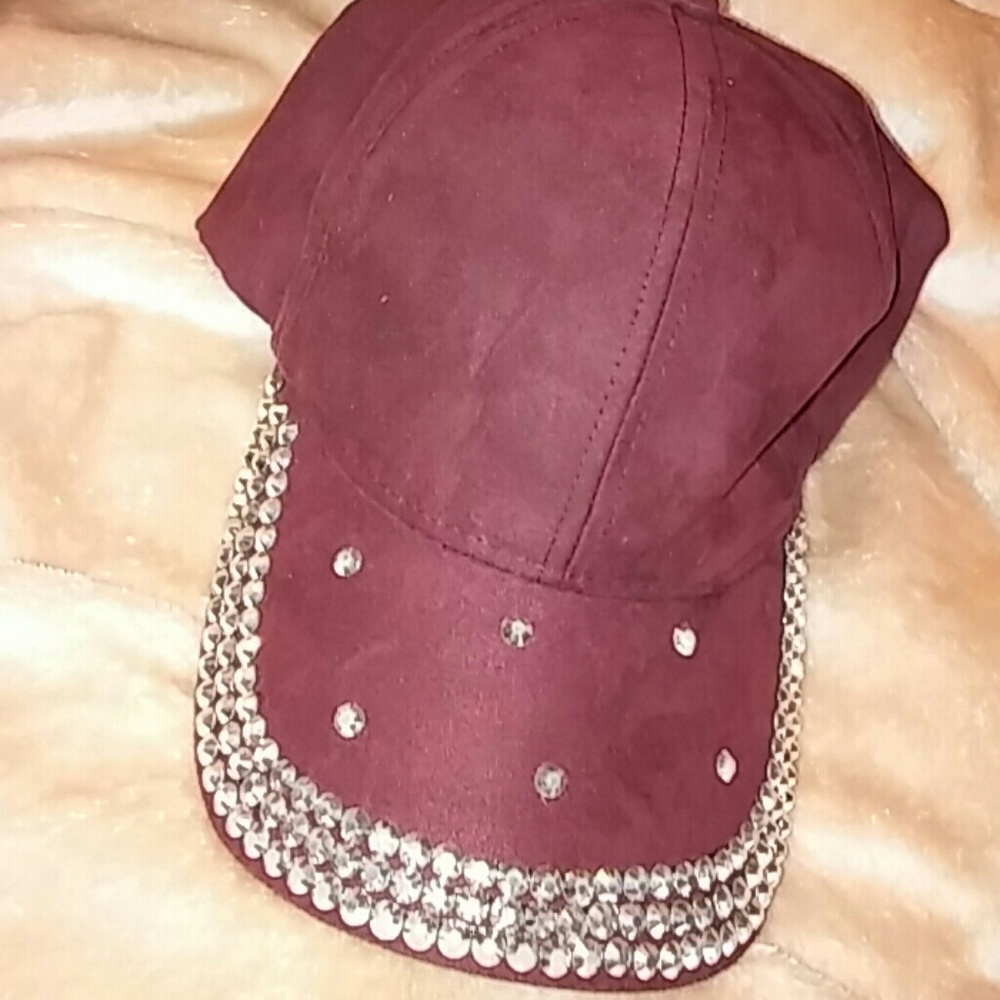 Burgundy Cap With Rhinestones