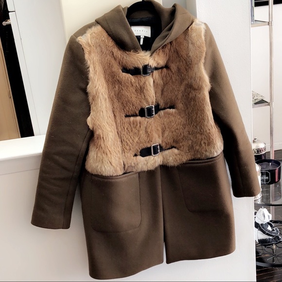 Sandro Jackets & Blazers - Sandro wool and fur coat with leather closures