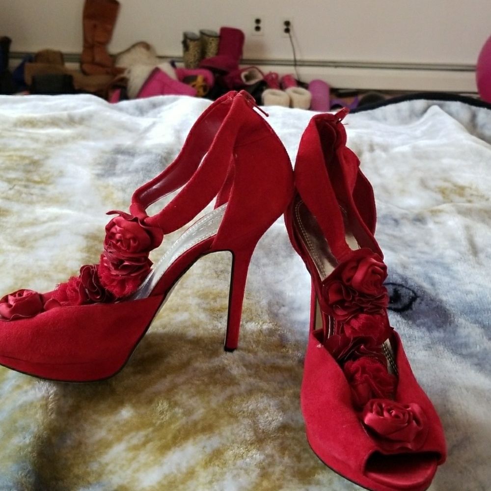 Red velvet heels