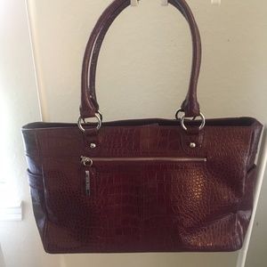 Nine West Faux Croc Deep Red Shoulder Bag