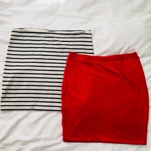 2 Lg mini skirts (red and white and black striped)