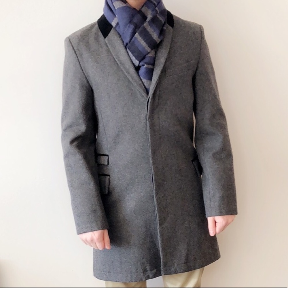 Topman wool coat with velvet lapel