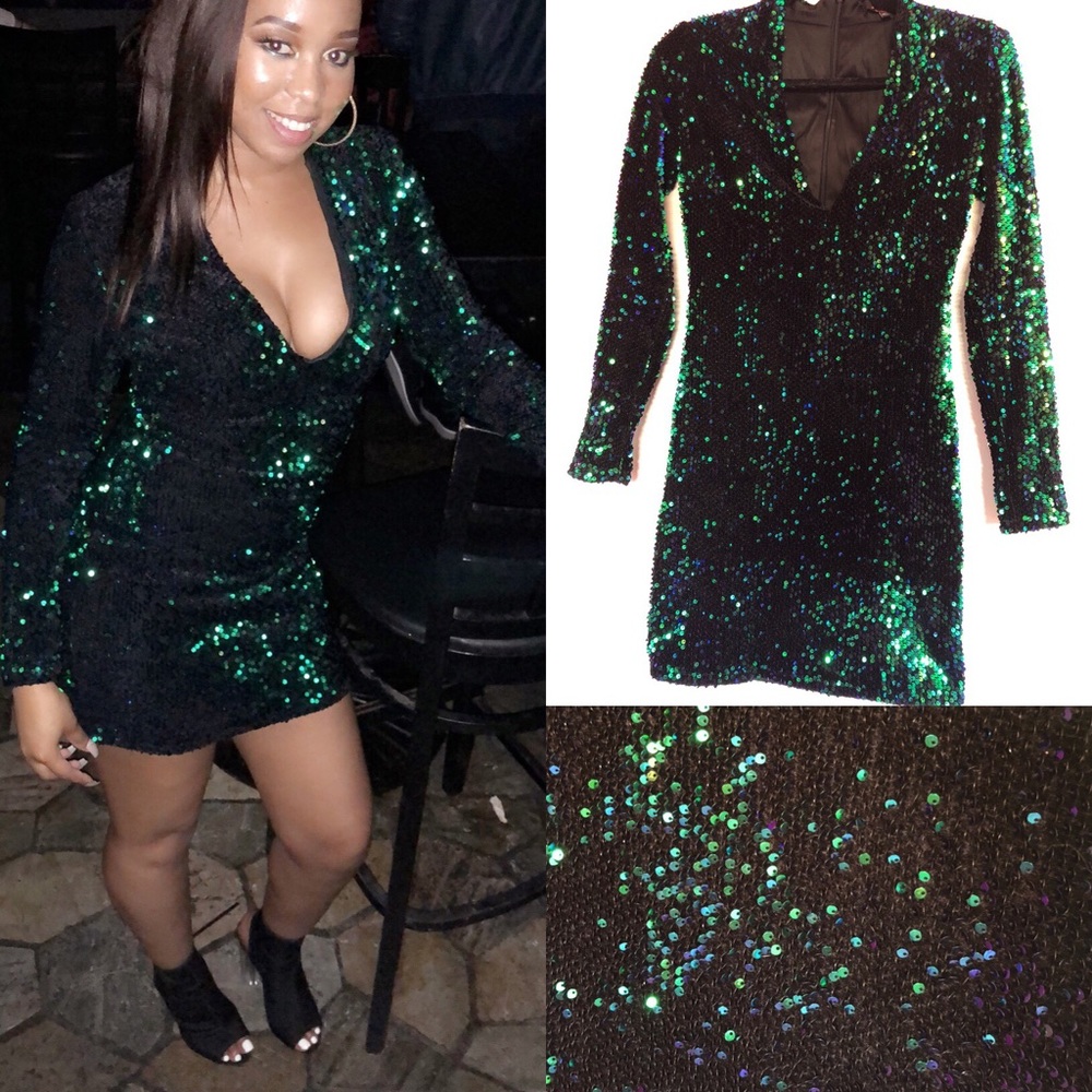 🍭 Green/Blue Sequin Mini Dress