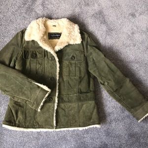 Olive Green Genuine Leather Suede Jacket