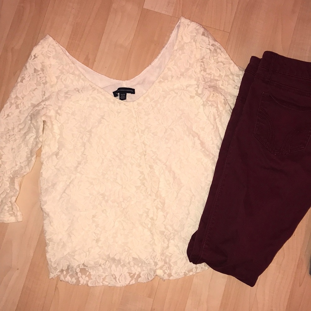 White lace 3/4 sleeve top