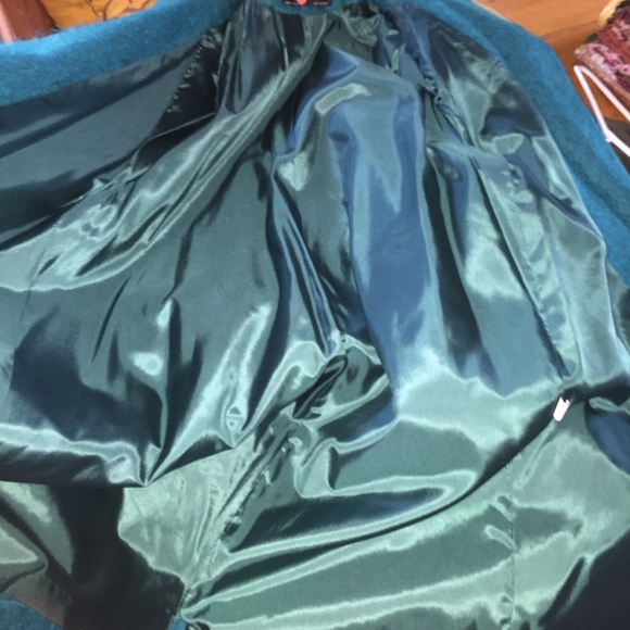 GEORGE DAVID FASHIONS teal mohair long coat - Picture 7 of 8