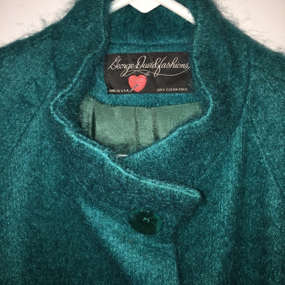 GEORGE DAVID FASHIONS teal mohair long coat - Picture 4 of 8
