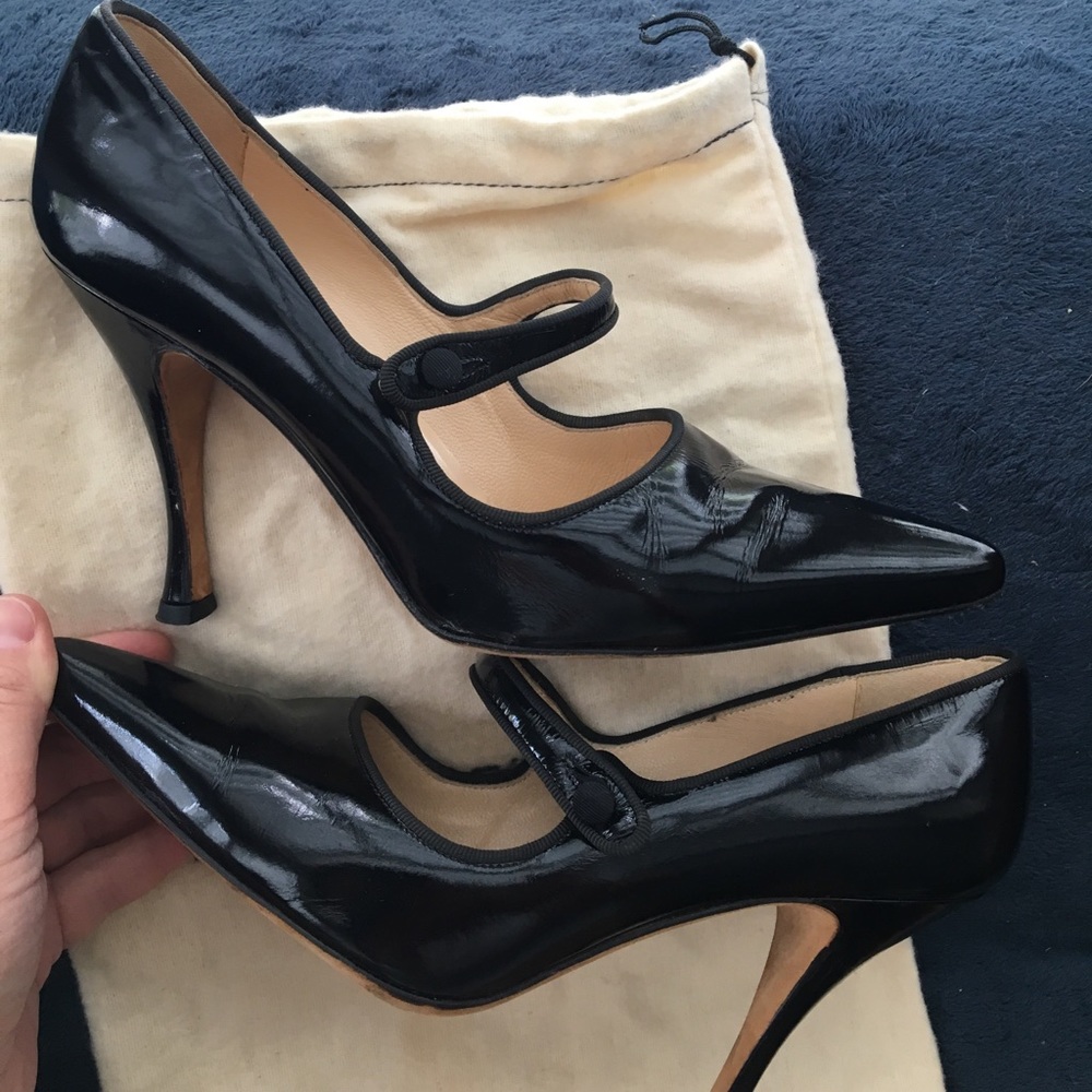 Black patent leather Mary Janes Manolo Blahnik