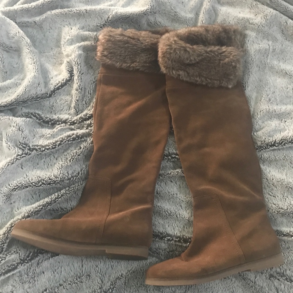 American Eagle Knee high fur topped suede boots