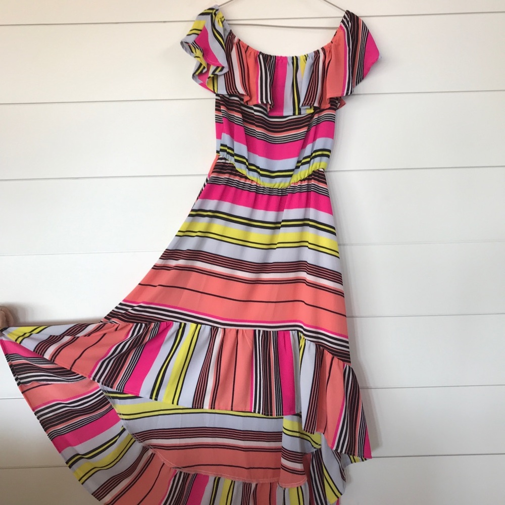 Neon Striped Off-the-Shoulder Dress