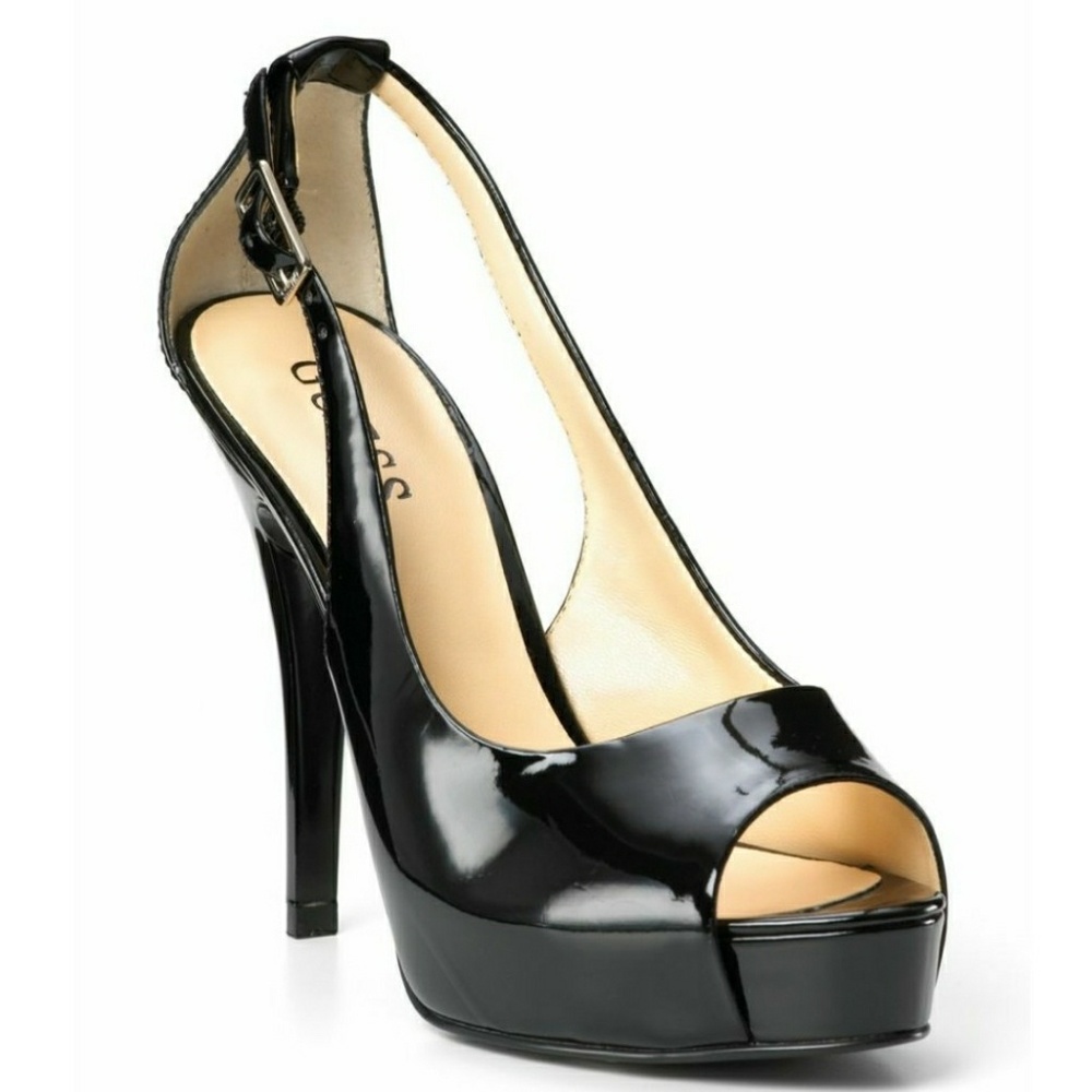 GUESS Hondo 3 Black Platform Peeptoe Pumps