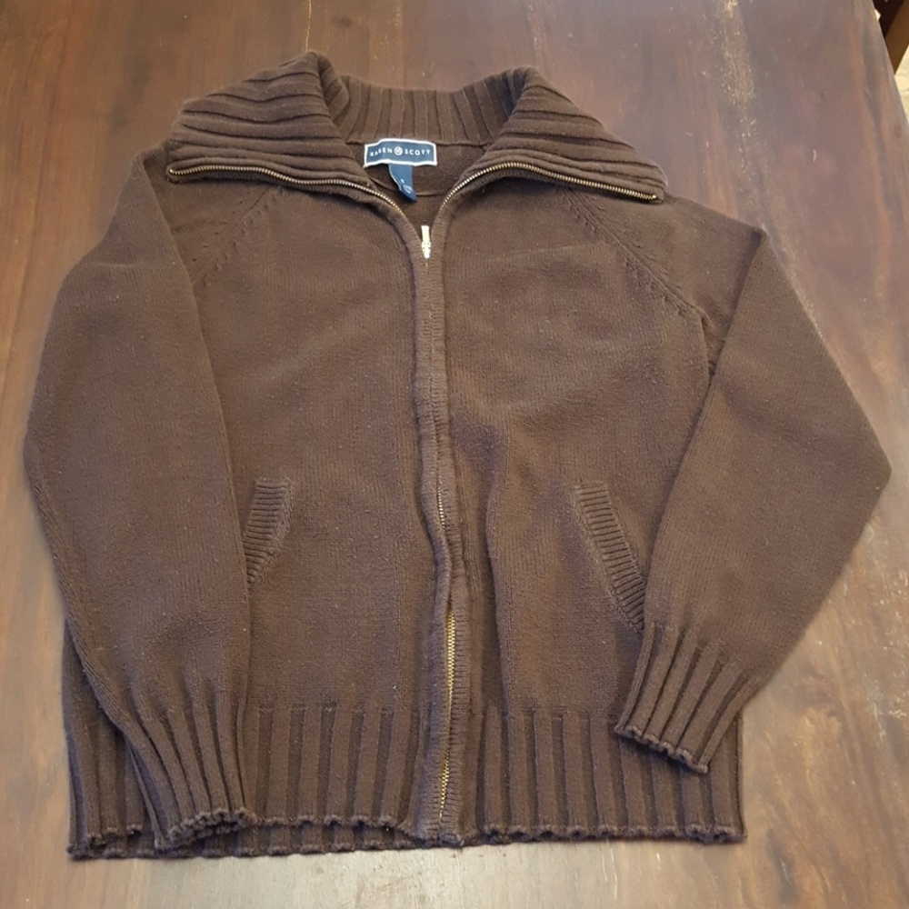 Dark Brown Cardigan Zipper Sweater