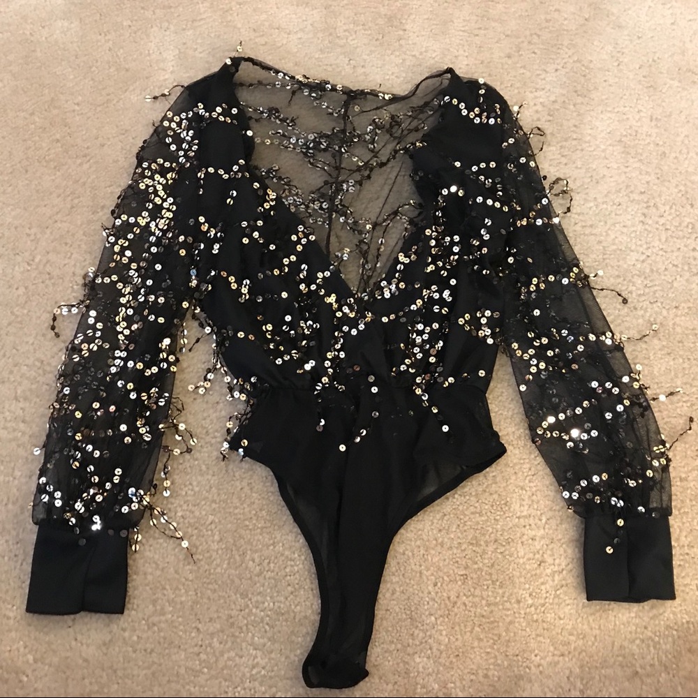 Sequin Deep V Body Suit