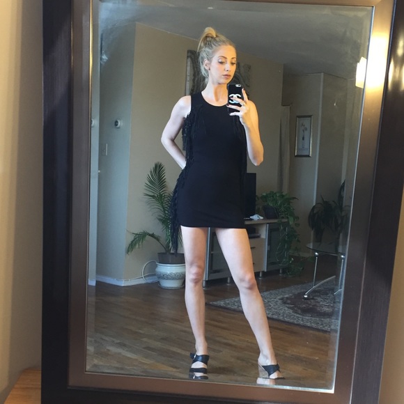 Lovely Day Dresses & Skirts - Little Black Dress with Leathery Fringe