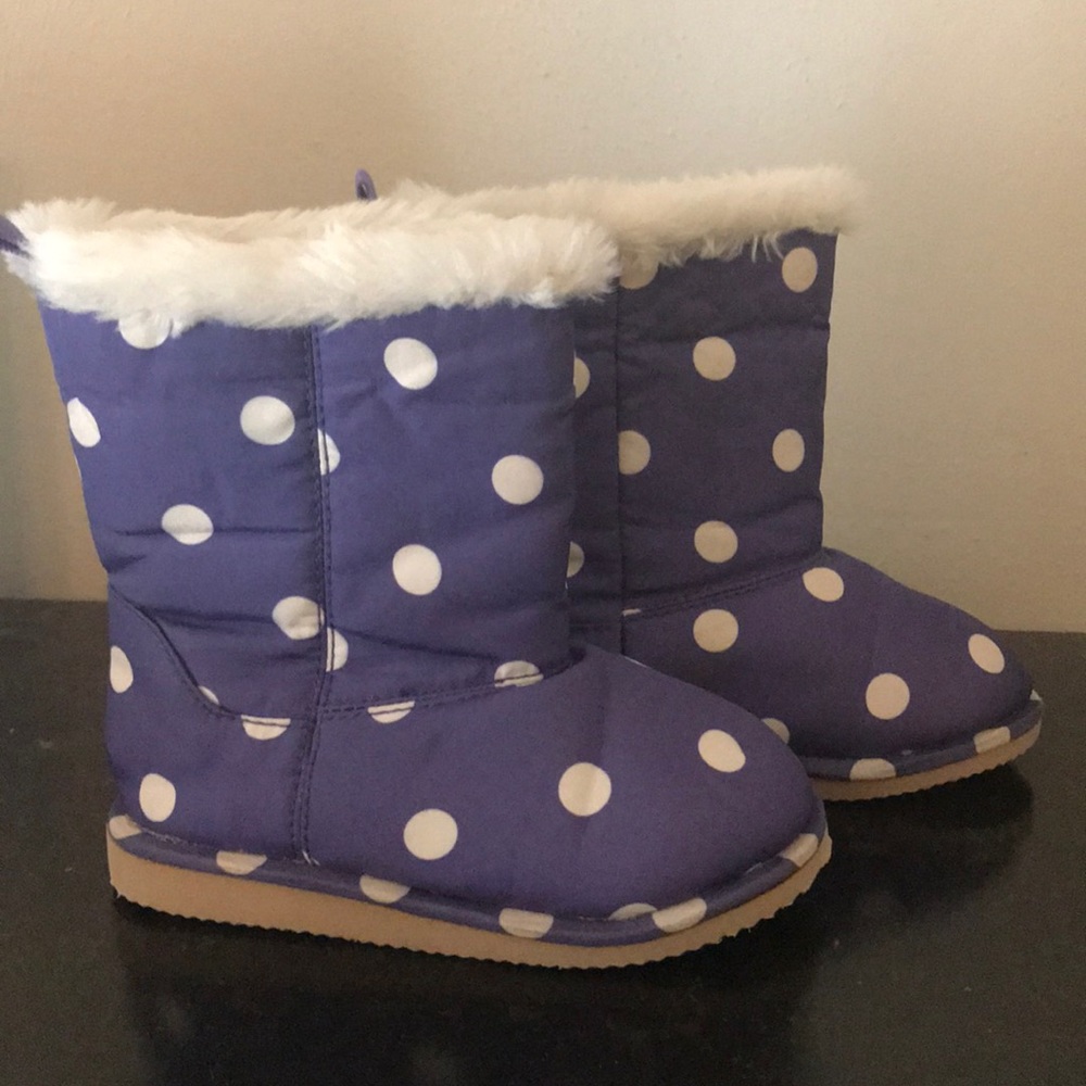 Purple, polka-dot fur lined boots