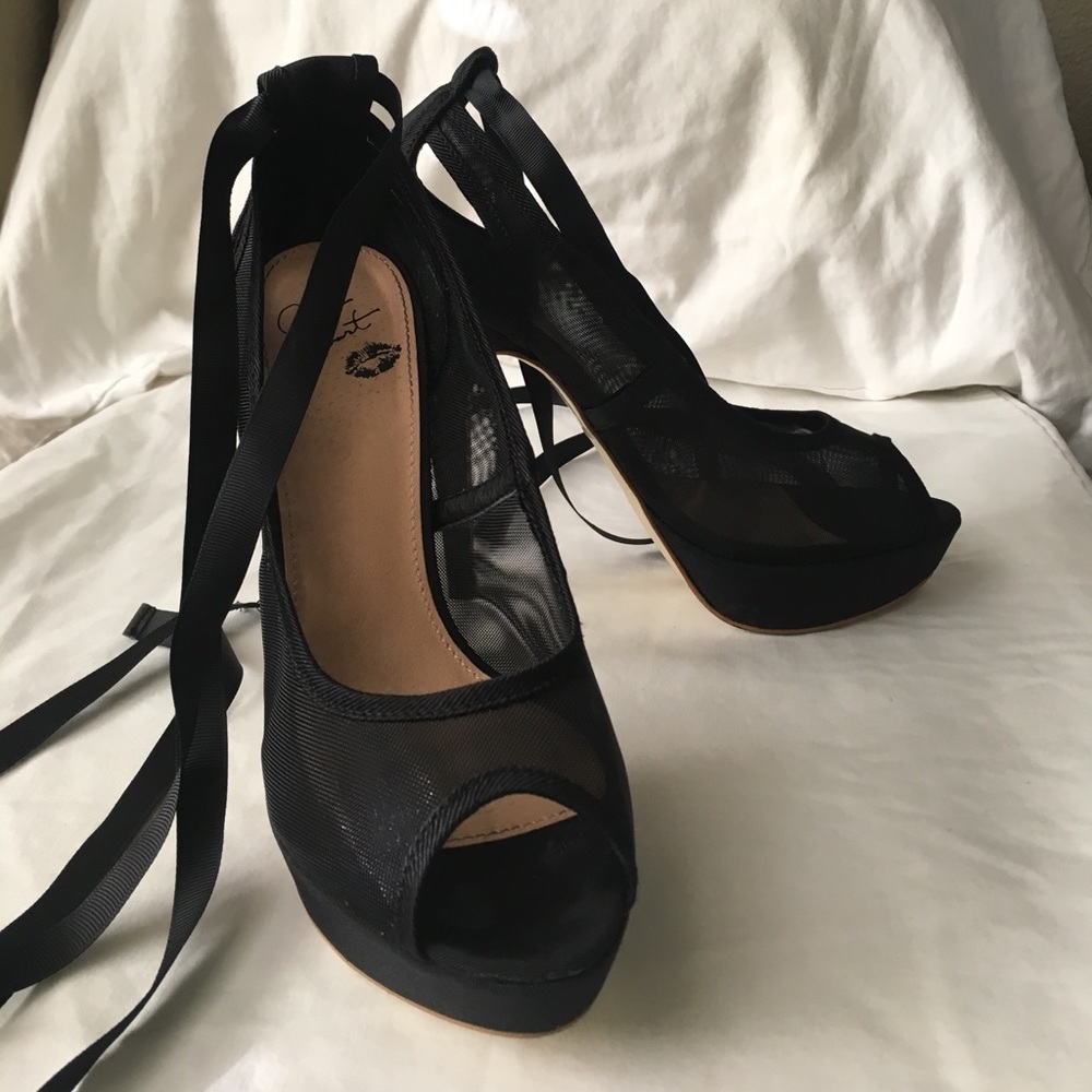 Black Colin Stuart Lace Up Ankle Wrap Stiletto