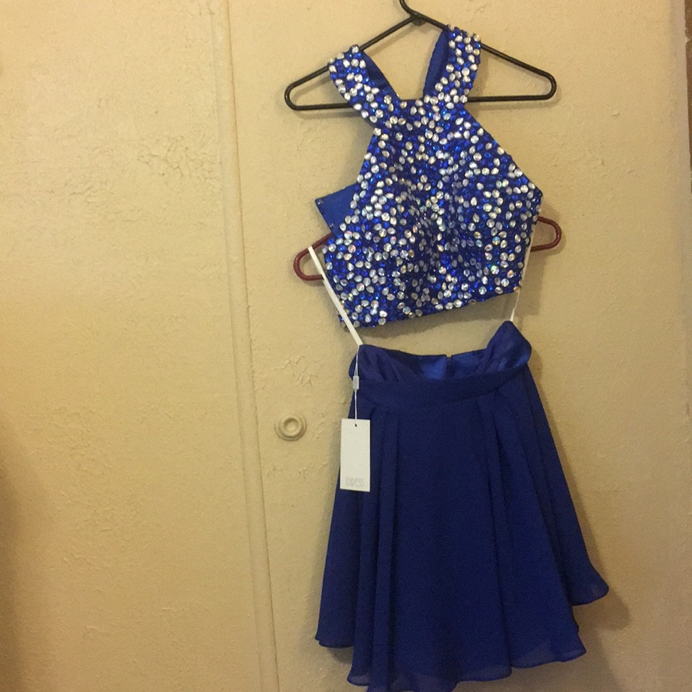 Blue two-piece semi formal dress