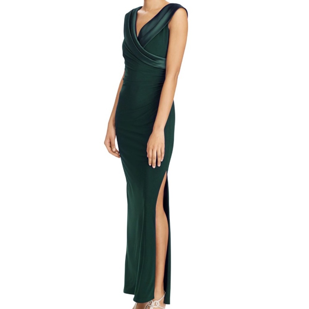 Ralph Lauren Satin-Trim Emerald Green Gown