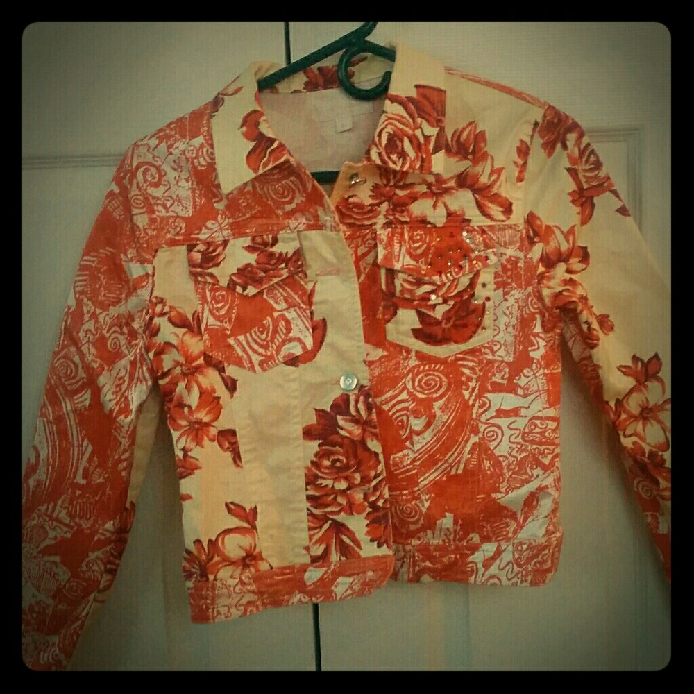 Vintage white/orange bold jean jacket