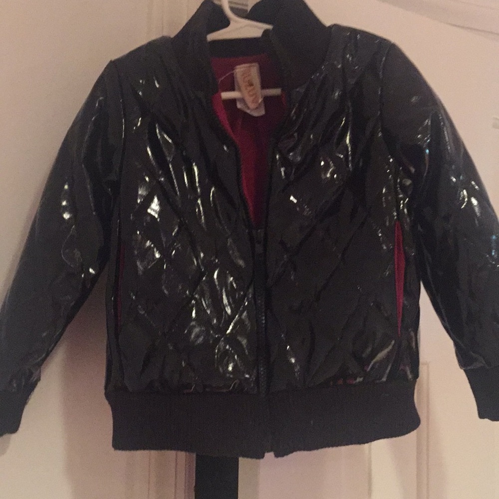 TRU LUV GIRLS SHINY BLACK QUILTED JACKET