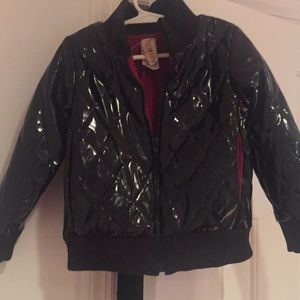 TRU LUV GIRLS SHINY BLACK QUILTED JACKET