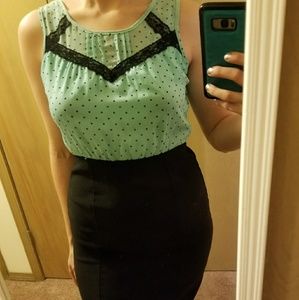 Black and mint green pencil dress