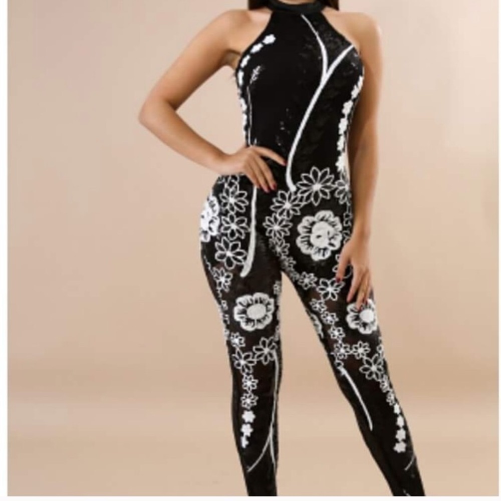 Floral Sequin Jumpsuit