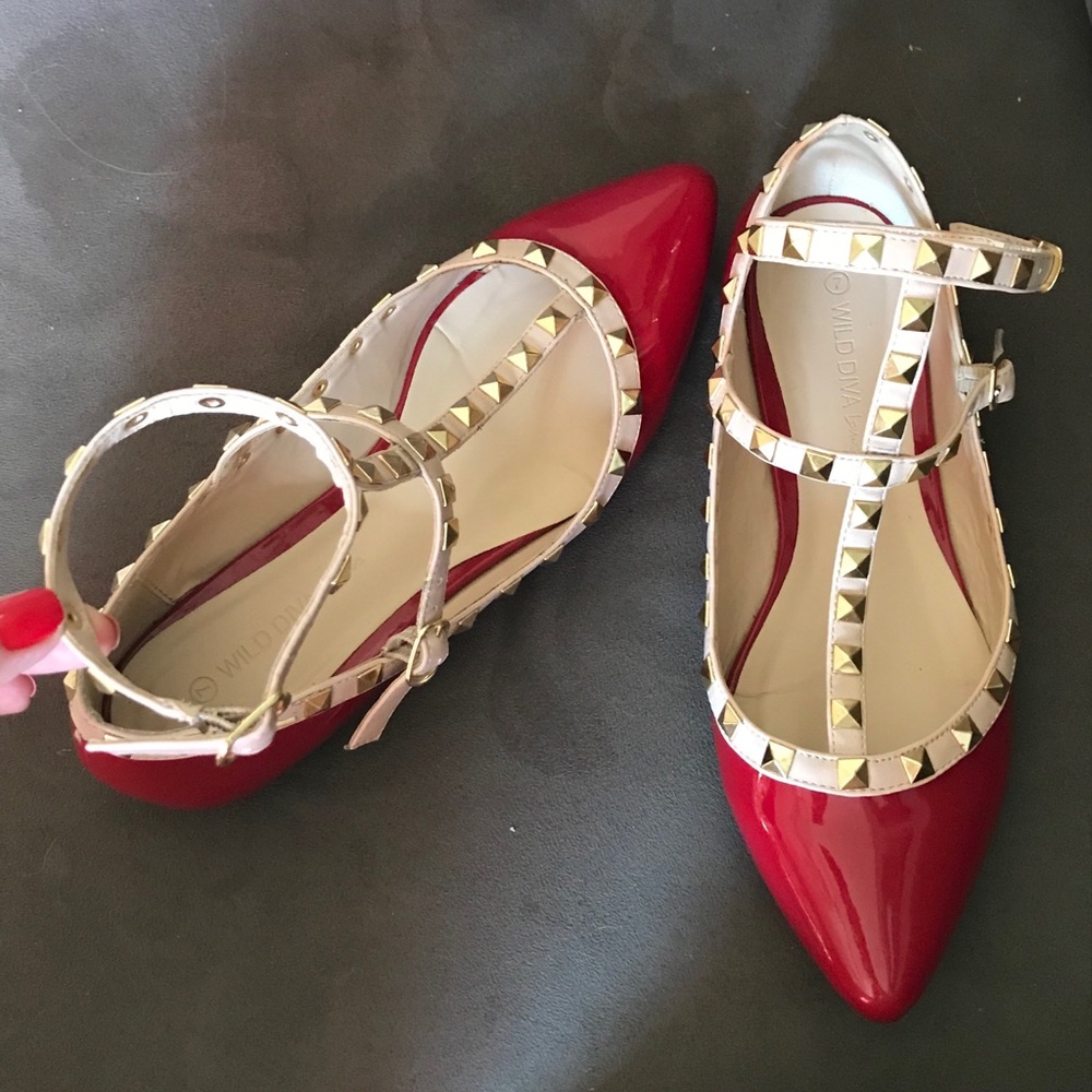 Rock studded red flats
