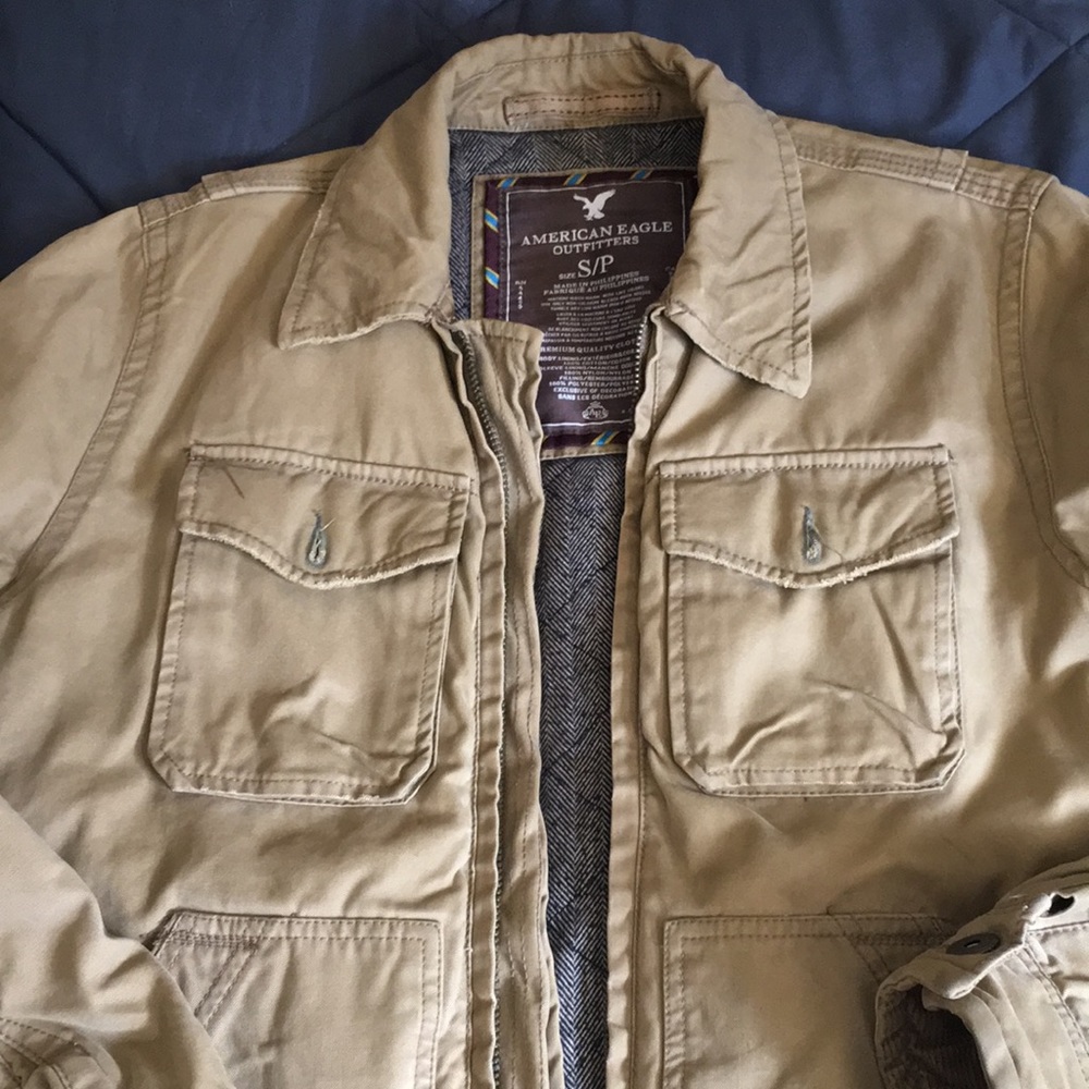 American Eagle mens khaki military jacket, lined