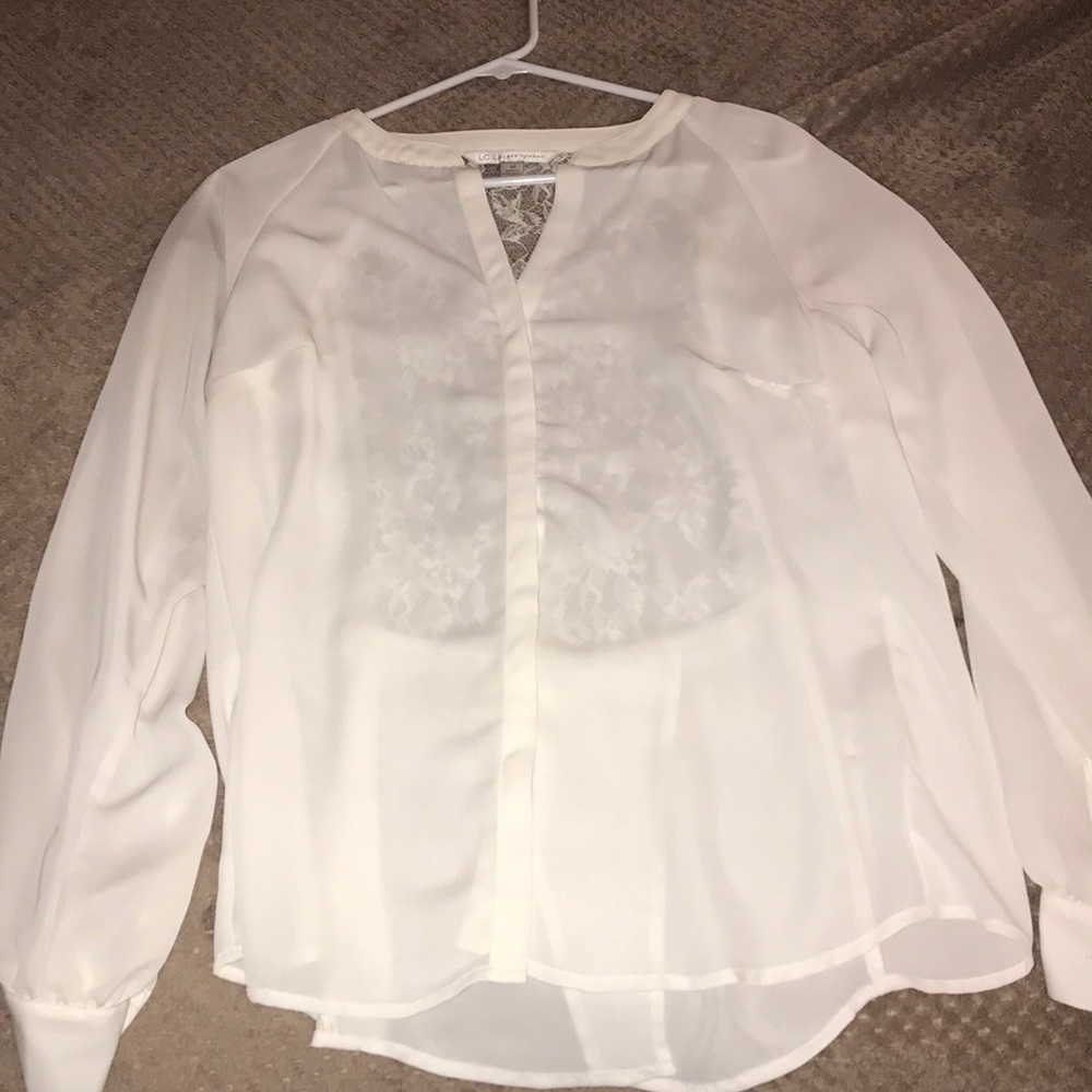 Lauren Conrad White Lace Button Down Blouse