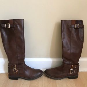 Brown faux leather riding boots