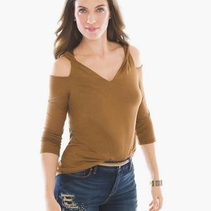 CHICO'S cold shoulder top metallic shimmer 3/4 sleeve
