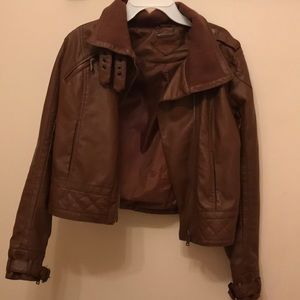 Brown vegan leather jacket
