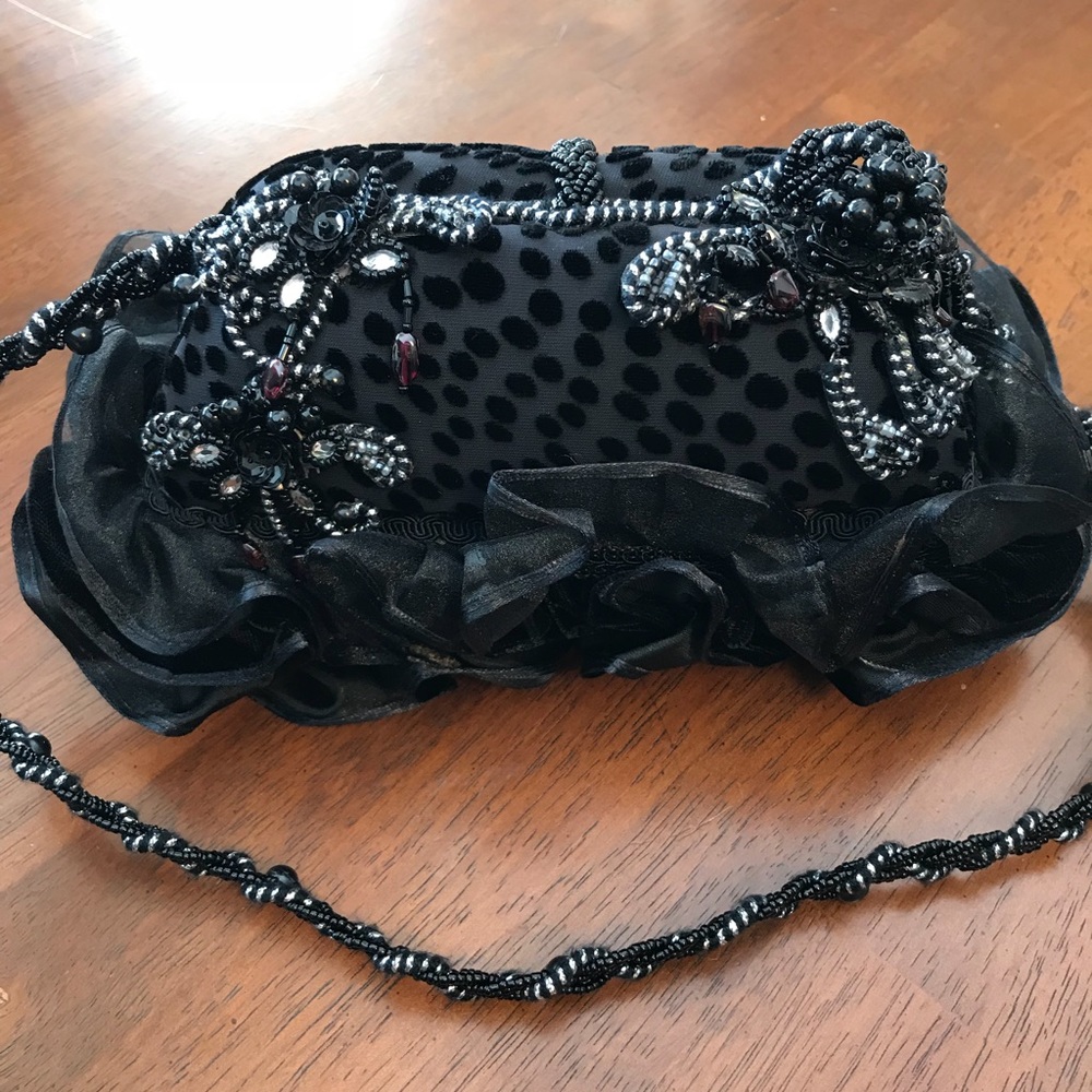 Mary Frances Beaded Black Purse