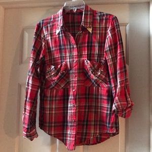 Zara Woman Plaid Studded Top