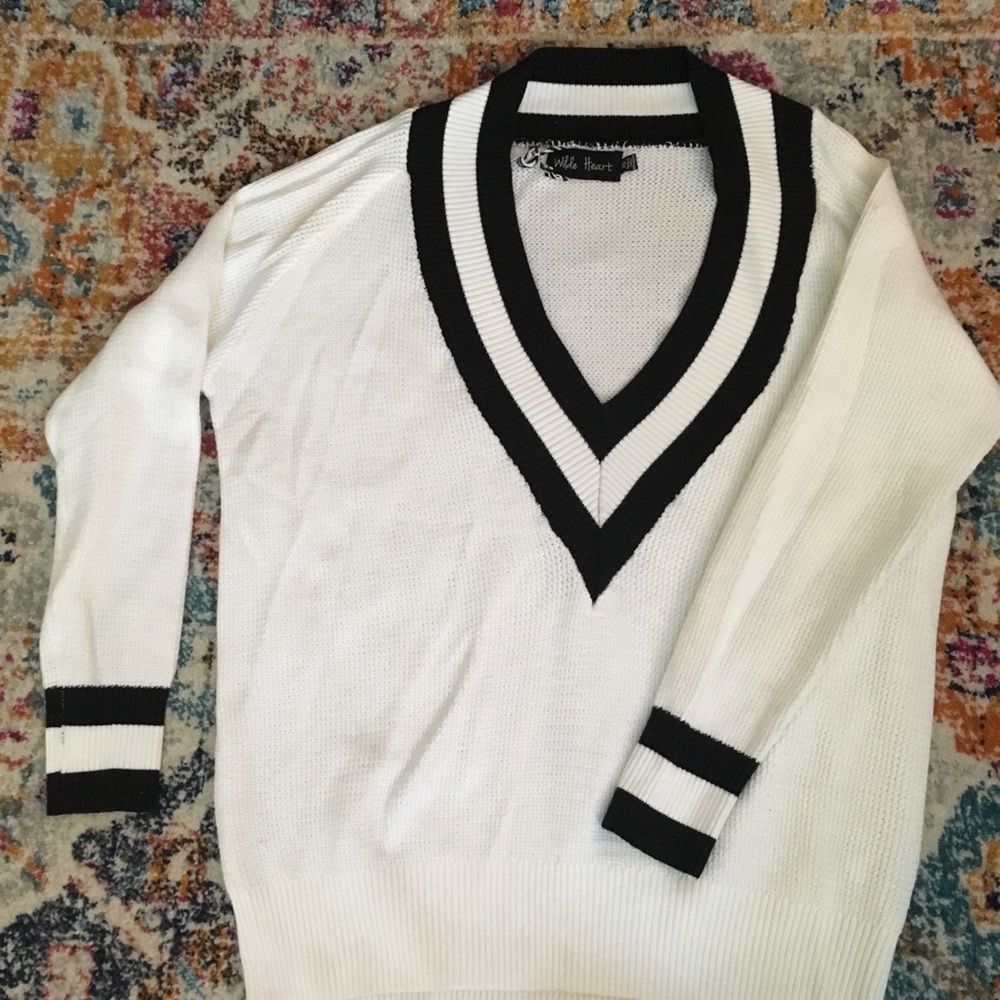 Oversized Deep-V Varsity Sweater