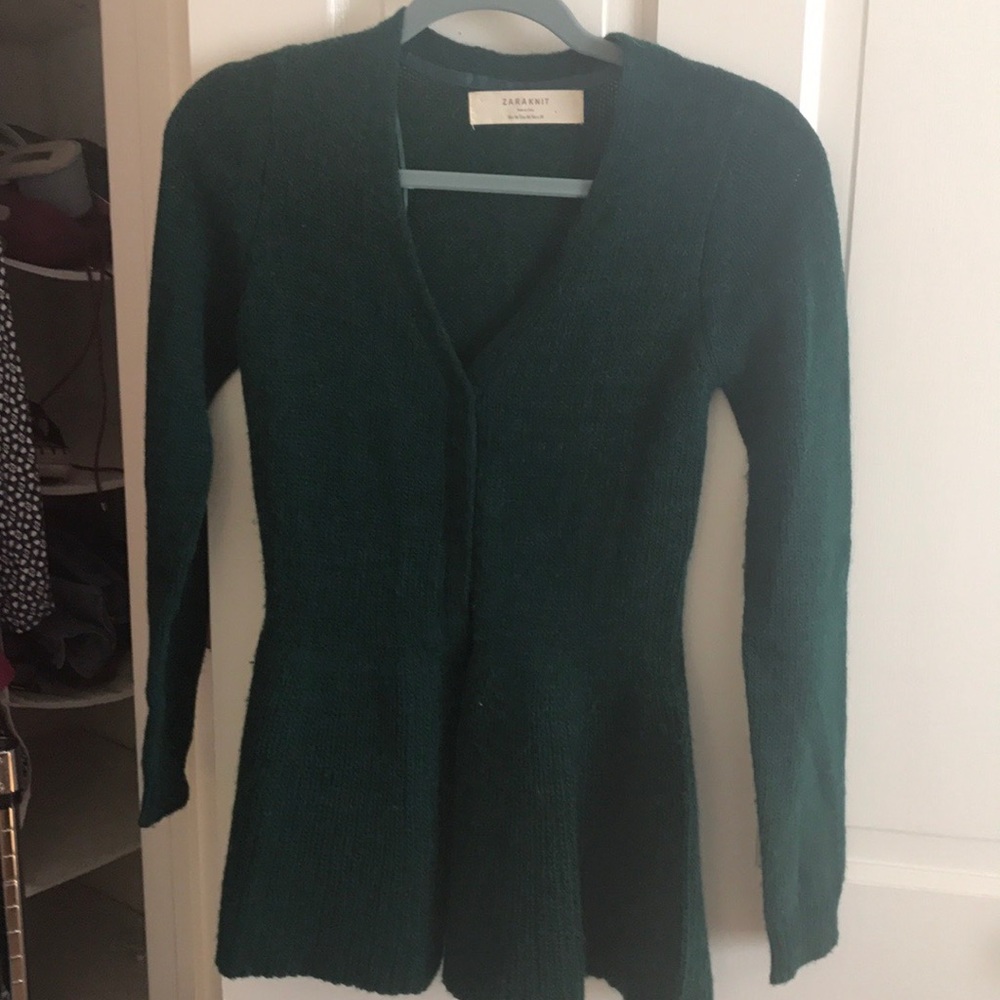Zara Wool Peplum Emerald Cardigan
