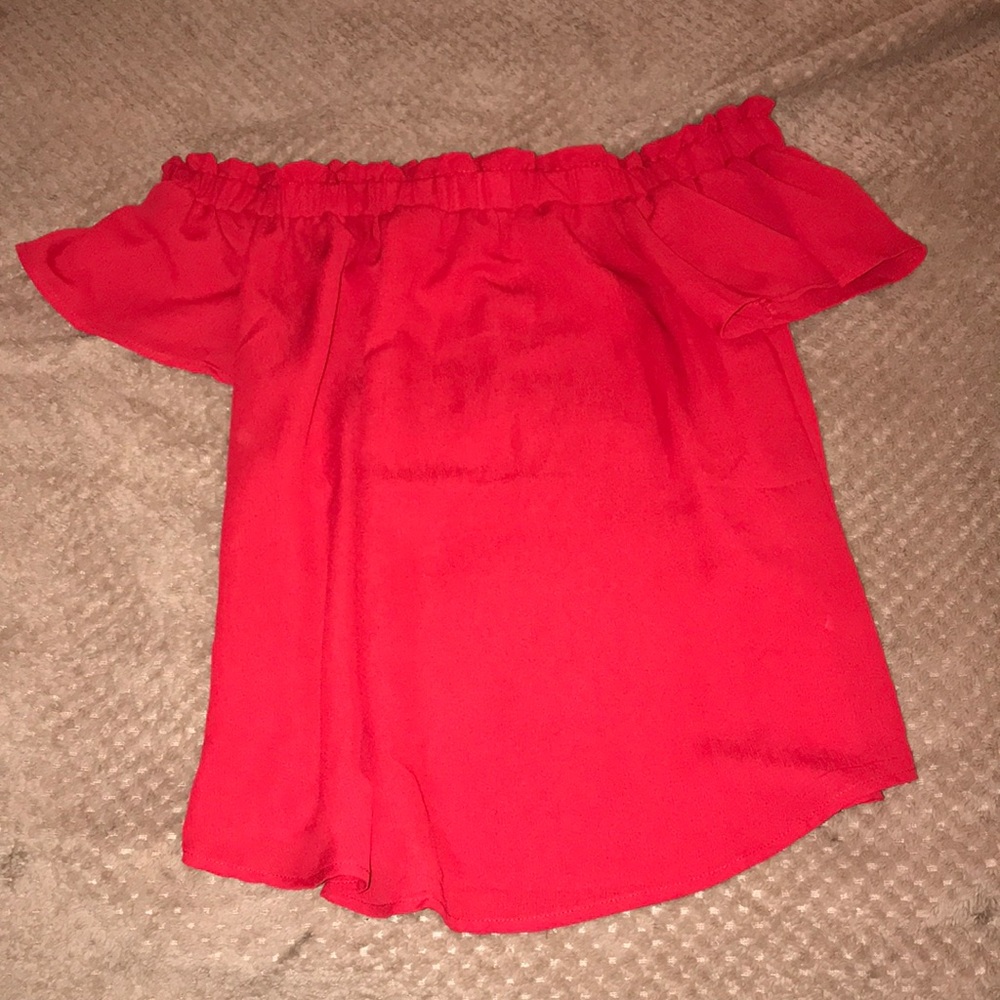 Red off the shoulder blouse