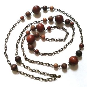 Vintage Boho Aero chain with wood beads necklace