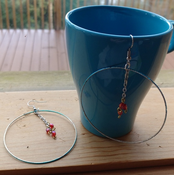 hand crafted distressed hoop dangle earrings - Picture 7 of 9