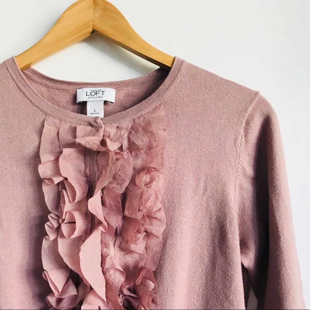 LOFT 💯% Pima Cotton Ruffle Cardigan