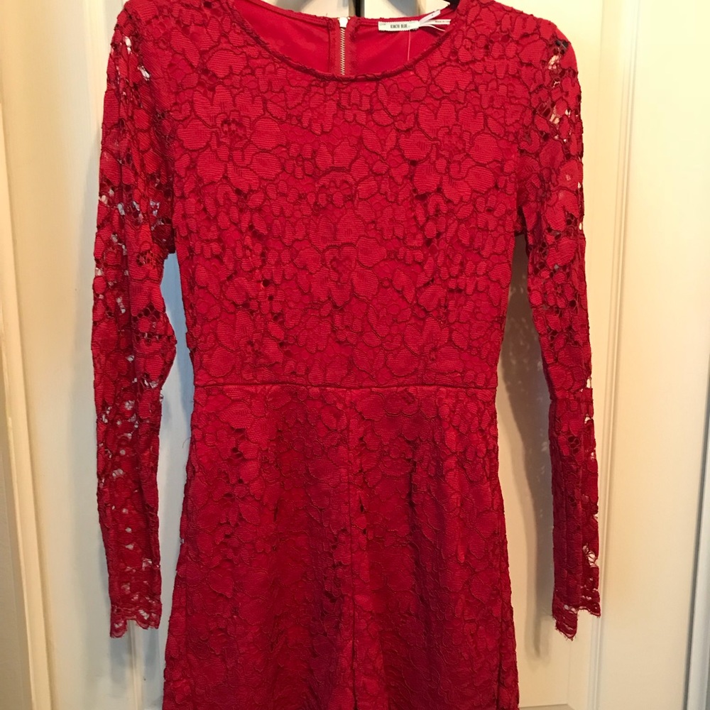 Red Lace Long Sleeve Romper