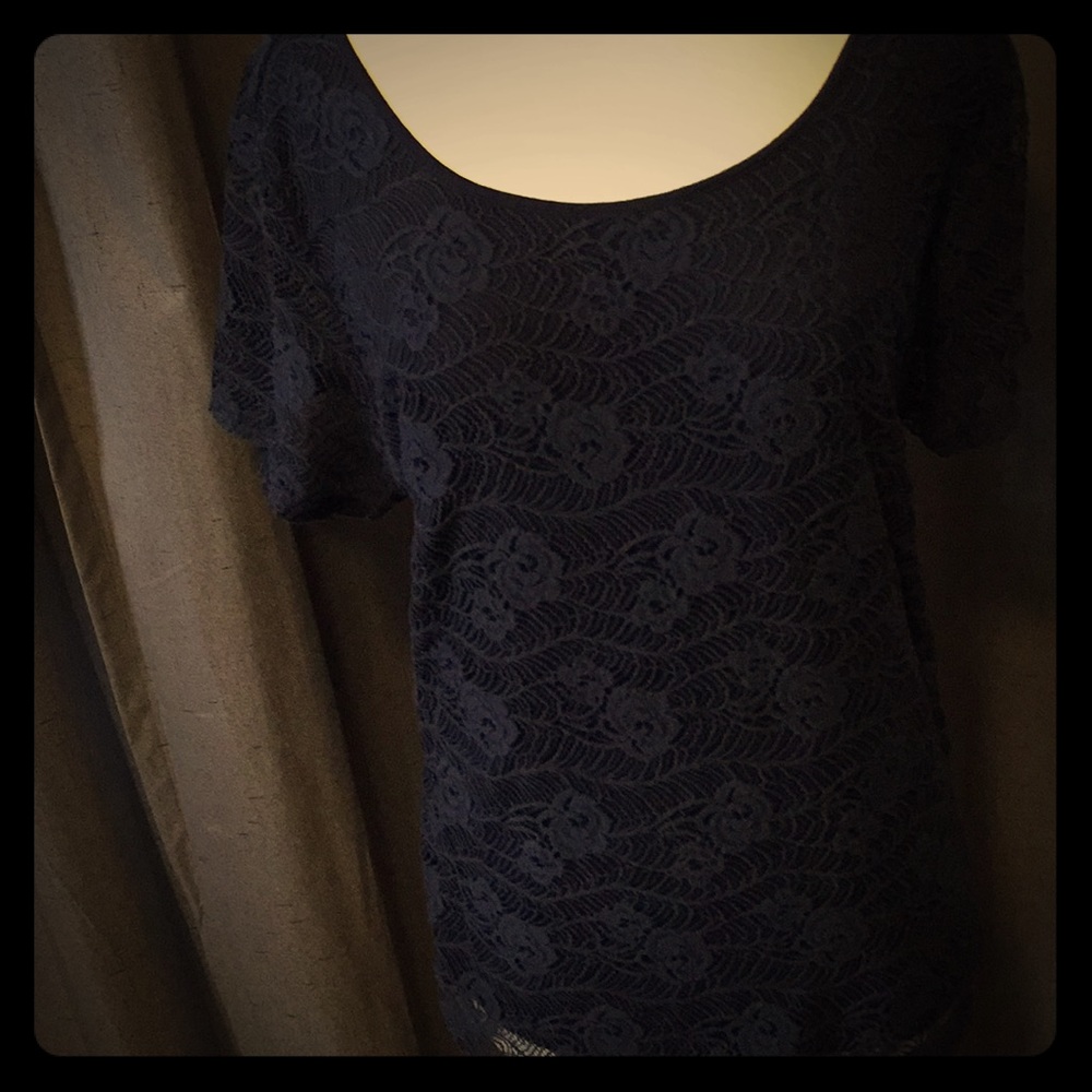 EUC-Navy Blue Lace Dressy Top