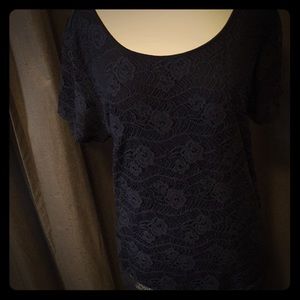 EUC-Navy Blue Lace Dressy Top