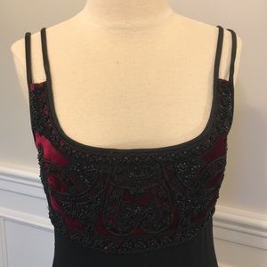 Badgley Mischka Black/Burg Velvet Beaded Gown SZ 4