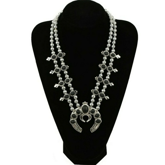 Squash Blossom Necklace Black Stones - Picture 2 of 5