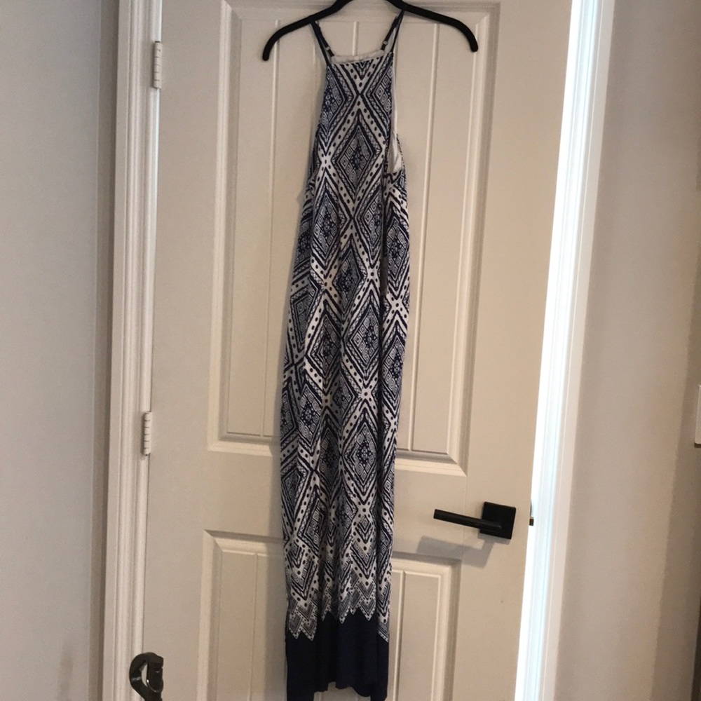 Blue and white tribal print maxi