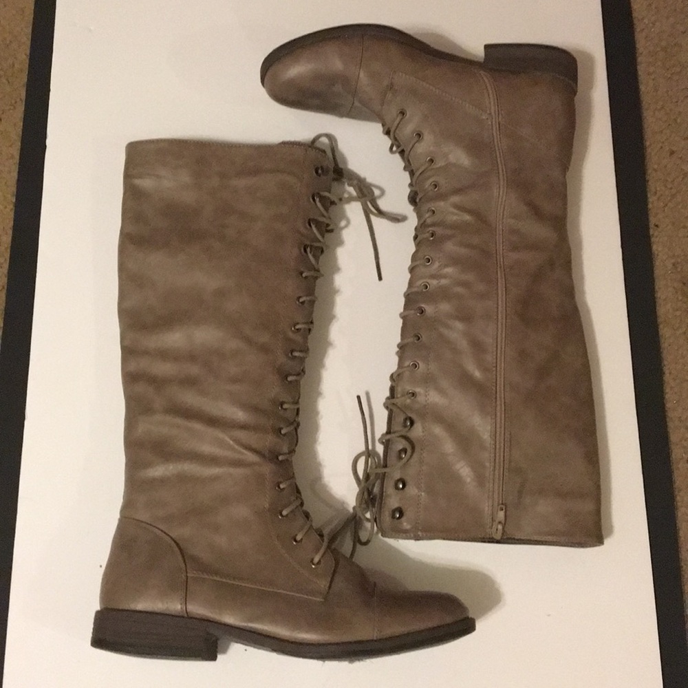 JustFab Tan Lace Up Boots