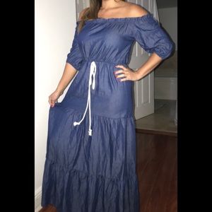 Long off shoulder denim dress