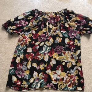 Black multi colored floral sheer blouse